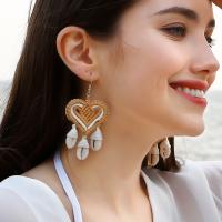 Freshwater Shell Earring, with Cotton Thread, Heart, fashion jewelry & for woman [