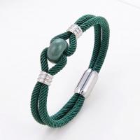 Nylon Cord Bracelets, Milan Cord, with Gemstone & 304 Stainless Steel, plated, Unisex Approx 21 cm [