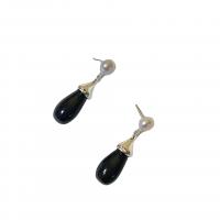 Agate Drop Earring, Zinc Alloy, with Black Agate, Teardrop, plated, for woman 