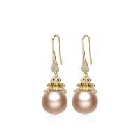 South Sea Shell Drop Earrings, Zinc Alloy, with Shell Pearl & Rhinestone, Round, gold color plated, fashion jewelry & for woman 