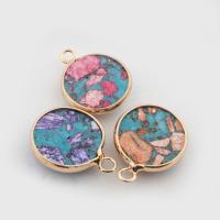 Impression Jasper Pendants, with Brass, Flat Round, gold color plated, fashion jewelry & DIY [