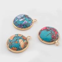 Impression Jasper Pendants, with Brass, Flat Round, gold color plated, fashion jewelry & DIY [