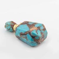 Impression Jasper Perfume Bottle Pendant, with Brass, gold color plated, fashion jewelry & DIY light blue [