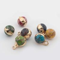 Impression Jasper Pendants, with Brass, Round, gold color plated, fashion jewelry & DIY [