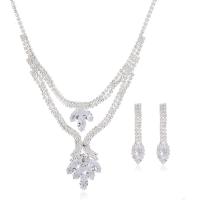 Rhinestone Zinc Alloy Jewelry Set, earring & necklace, with 14cm extender chain, silver color plated, for woman & with rhinestone  cm 
