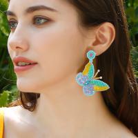 Glass Seed Beads Earring, Seedbead, Butterfly, fashion jewelry & for woman & with rhinestone [