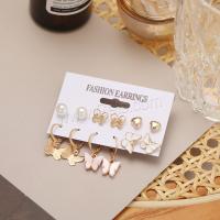 Plastic Pearl Zinc Alloy Earring, with Plastic Pearl, 6 pieces & fashion jewelry & for woman & with rhinestone 