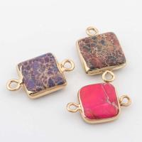 Gemstone Connector, Impression Jasper, with Brass, Square, gold color plated, DIY & 1/1 loop 