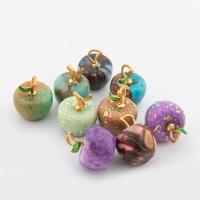 Impression Jasper Pendants, with Brass, Apple, gold color plated, DIY [