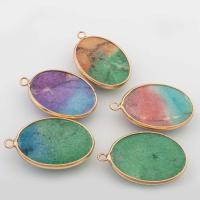 Impression Jasper Pendants, with Brass, Flat Oval, gold color plated, DIY [