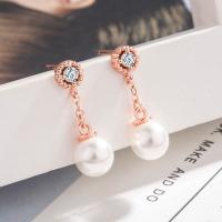 Cubic Zircon Brass Earring, with Plastic Pearl, rose gold color plated, fashion jewelry & micro pave cubic zirconia & for woman 