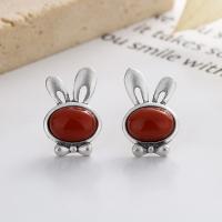 Sterling Silver Agate Drop earring, 925 Sterling Silver, with Yunnan Red Agate, Rabbit, Antique finish, fashion jewelry & for woman, 15mm 