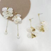 Plastic Pearl Zinc Alloy Earring, with Plastic Pearl & Acrylic, petals, gold color plated, fashion jewelry & for woman, white 