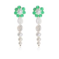 Cats Eye Earring, with Plastic Pearl, Flower, fashion jewelry & for woman 