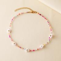 Glass Seed Beads Necklace, Zinc Alloy, with Seedbead & Plastic Pearl, with 7CM extender chain, Flower, fashion jewelry & for woman Approx 39.5 cm [