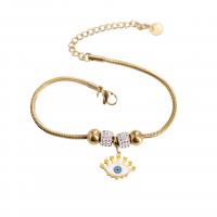 Evil Eye Jewelry Bracelet, Titanium Steel, with 2inch extender chain, gold color plated, snake chain & for woman & enamel & with rhinestone Approx 6.3 Inch 