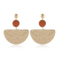 Rattan Earring, Straw, with Wood & Zinc Alloy, fashion jewelry & for woman 