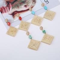 Rattan Earring, with Resin, Rhombus, fashion jewelry & for woman 