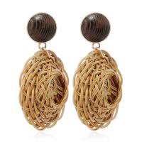 Rattan Earring, with Wood & Zinc Alloy, fashion jewelry & for woman 