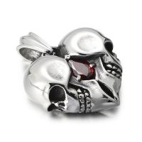 Stainless Steel Skull Pendant, 316L Stainless Steel, with Cubic Zirconia, Heart, DIY & Unisex, original color [