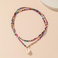 Glass Seed Beads Necklace, Zinc Alloy, with Seedbead & Shell, Double Layer & fashion jewelry & for woman Approx 80.5 cm [