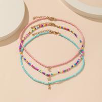 Glass Seed Beads Necklace, Seedbead, with Zinc Alloy, three pieces & fashion jewelry & for woman [