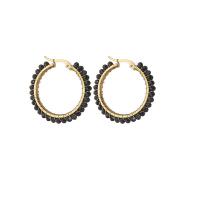 Stainless Steel Hoop Earring, 304 Stainless Steel, with Glass Beads, 14K gold plated, fashion jewelry & for woman 35.5mm 