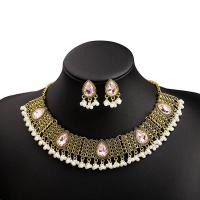 Rhinestone Zinc Alloy Jewelry Set, earring & necklace, gold color plated, 2 pieces & Bohemian style & for woman & with rhinestone Approx 17.1 Inch 