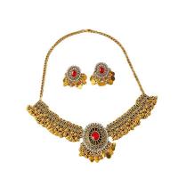 Rhinestone Zinc Alloy Jewelry Set, earring & necklace, with Plastic Pearl, gold color plated, vintage & for woman & with rhinestone Approx 16.1 Inch 