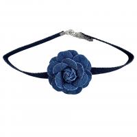 Fashion Choker Necklace, Cloth, with Zinc Alloy, petals, handmade, for woman, blue 
