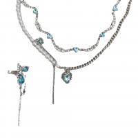 Rhinestone Zinc Alloy Jewelry Set, with Rhinestone & Plastic Pearl, plated & for woman, silver color 