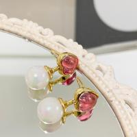 Plastic Pearl Zinc Alloy Earring, with Plastic Pearl, Heart, plated & micro pave cubic zirconia & for woman, Crystal Gold 