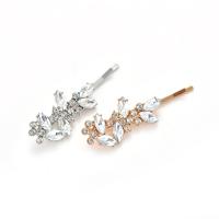 Hair Slide, Zinc Alloy, Leaf, plated, for woman & with rhinestone [