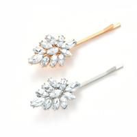 Hair Slide, Zinc Alloy, Leaf, plated, for woman & with rhinestone [