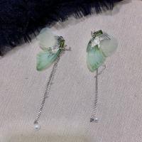 Zinc Alloy Clip Earring, with Chiffon, Butterfly, plated, fashion jewelry & for woman 