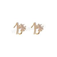 Cubic Zirconia Micro Pave Brass Earring, with Plastic Pearl, Flower, gold color plated, fashion jewelry & micro pave cubic zirconia & for woman [