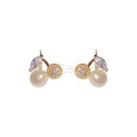 Befestiger Zirkonia Messing Ohrring, mit Kunststoff Perlen, goldfarben plattiert, Modeschmuck & Micro pave Zirkonia & für Frau, 8x7mm, verkauft von Paar[