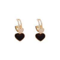 Cubic Zirconia Micro Pave Brass Earring, Heart, gold color plated, fashion jewelry & micro pave cubic zirconia & for woman & enamel [