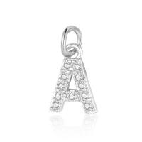 Cubic Zirconia Micro Pave Brass Pendant, Alphabet Letter, silver color plated, fashion jewelry & DIY & micro pave cubic zirconia 