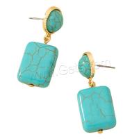 Boucle d'oreille en alliage Zinc turquoise, alliage de zinc, avec turquoise, cadre, Placage de couleur d'or, bijoux de mode & pour femme, bleu Vendu par paire[
