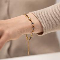Evil Eye Jewelry Bracelet, 304 Stainless Steel, with 3cm extender chain, plated, fashion jewelry & enamel, gold, 7.6mm cm 
