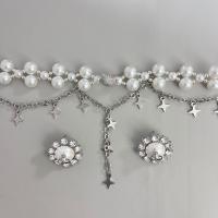 Rhinestone Zinc Alloy Jewelry Set, with Plastic Pearl, plated & micro pave rhinestone & for woman, silver color 