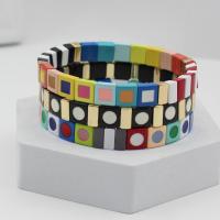 Enamel Zinc Alloy Bracelets, Square, plated, fashion jewelry & Bohemian style & elastic & for man Inner Approx 55mm 