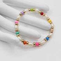 Zinc Alloy Pearl Bracelets, with Freshwater Pearl, gold color plated, fashion jewelry & Bohemian style & stoving varnish & for woman, mixed colors, Inner Approx 55mm 