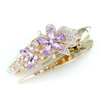 Hair Claw Clips, Zinc Alloy, Flower, gold color plated, for woman & with rhinestone [