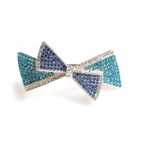 Hair Snap Clips, Zinc Alloy, with Resin, Bowknot, gold color plated, for woman & with rhinestone [