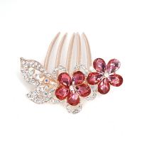 Decorative Hair Combs, Zinc Alloy, with Resin, Flower, plated, Korean style & for woman & with rhinestone 