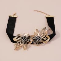 Fashion Choker Necklace, Velveteen, with Resin & Zinc Alloy, Flower, plated, for woman & with rhinestone & hollow Approx 13.58-16.14 Inch 