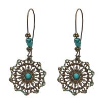 Turquoise Zinc Alloy Earring, with Polyester Yarns & turquoise, plated, fashion jewelry & for woman 
