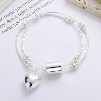 Sterling Silver Bracelets, 925 Sterling Silver, Heart, bright silver color plated, Double Layer & fashion jewelry & for woman Approx 15-17 cm 